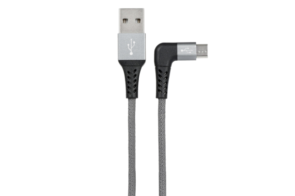 Кабель 2E USB 2.0 USB MicroUSB Flat Fabric Right Angle 1m Grey