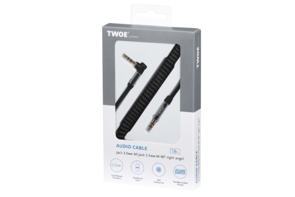 Кабель 2E аудио (jack 3.5мм-M/jack 3.5мм-M) right angel, Coiled 1.8м Black