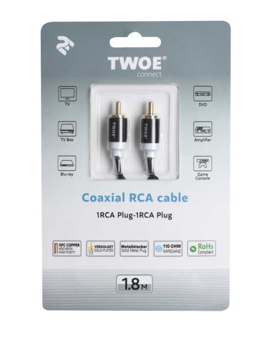 Кабель 2E 1RCA Plug — 1RCA Plug, Al, 1.8m