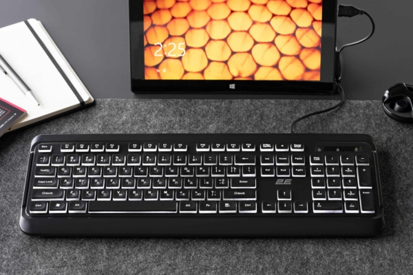 2E Клавіатура мембранна KS120 104key, USB-A, EN/UK/RU, White LED, чорний