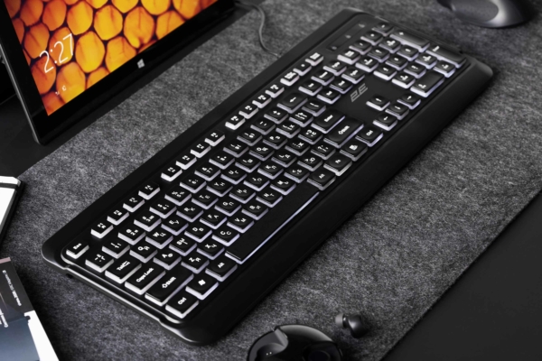 2E Клавіатура мембранна KS120 104key, USB-A, EN/UK/RU, White LED, чорний
