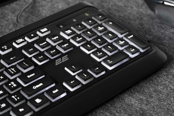 2E Клавіатура мембранна KS120 104key, USB-A, EN/UK/RU, White LED, чорний