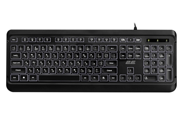 2E Клавіатура мембранна KS120 104key, USB-A, EN/UK/RU, White LED, чорний