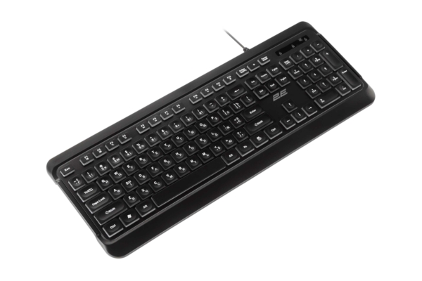 2E Клавіатура мембранна KS120 104key, USB-A, EN/UK/RU, White LED, чорний