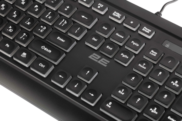 2E Клавіатура мембранна KS120 104key, USB-A, EN/UK/RU, White LED, чорний