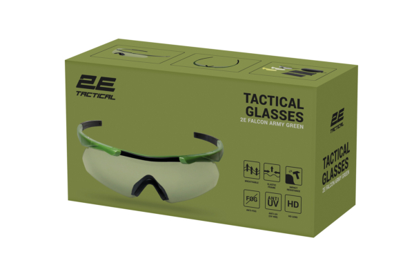 2E Tactical Окуляри тактичні, захисні Falcon Army Green з EVA-футляром, 3 лінзи