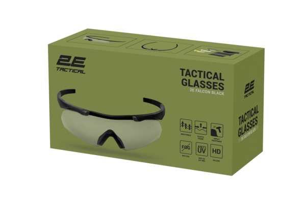 2E Tactical Окуляри тактичні, захисні Falcon Black з EVA-футляром, 3 лінзи
