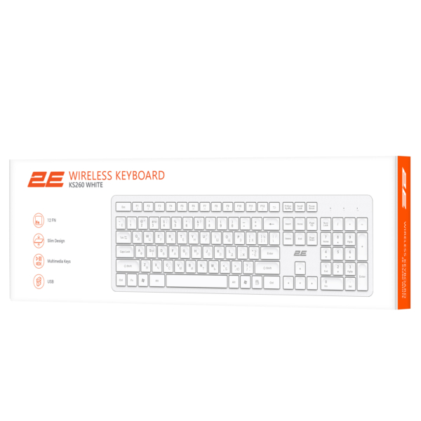 2E Клавіатура мембранна 2E KS260 106key, WL, EN/UK/RU, білий