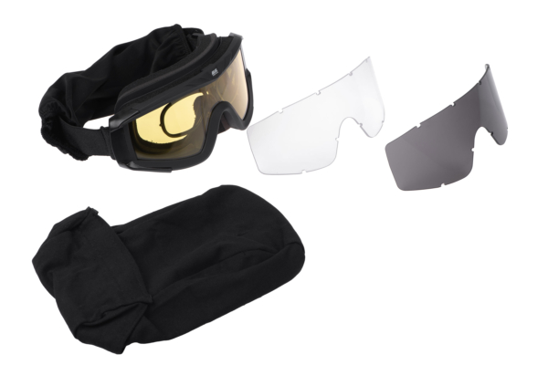 2E Tactical Маска тактична, захисна Hawk WS Black Anti-fog, 3-х шаровий ущільнювач, сумка, 3 лінзи