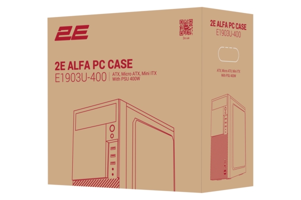 2E Корпус Alfa E1903U-400 з БЖ 2E ATX400W, 2xUSB3.0, 1xUSB2.0, VGA 320мм, ATX, чорний
