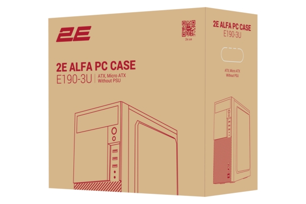 2E Корпус Alfa E190-3U без БЖ 2xUSB3.0, 1xUSB2.0, VGA 320мм, ATX, чорний