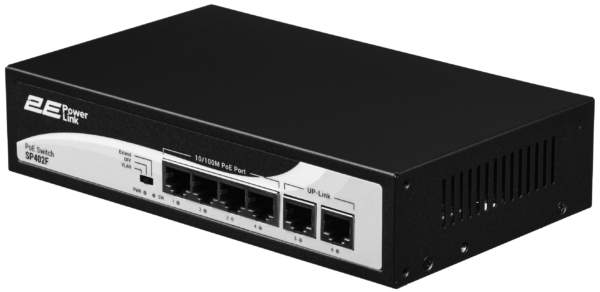 2E Коммутатор PowerLink SP402F 6xFE (4x FE PoE, 2xFE Uplink, 55W), неуправляемый