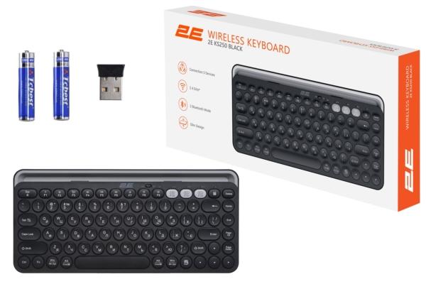 2E Клавіатура мембранна KS250 84key, WL/BT, EN/UK, чорно-сірий