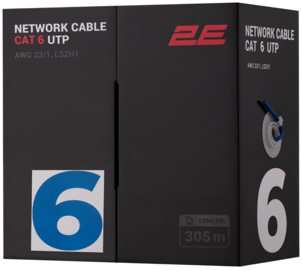 2E Кабель CAT 6, U-UTP, 305м, AWG 23/1, LSZH-1, синий