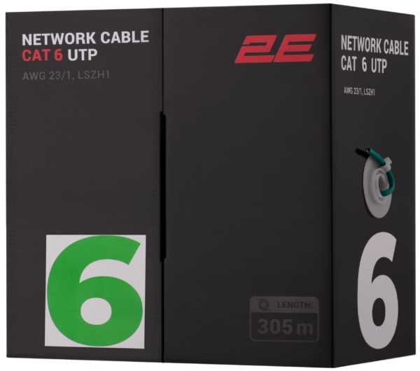 2E Кабель CAT 6, U-UTP, 305м, AWG 23/1, LSZH-1, зеленый