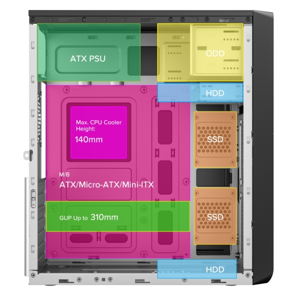 2E Корпус TeamX TMX01 з БЖ 2E ATX400W 2xUSB2.0 1×80мм VGA 310мм, ATX чорний