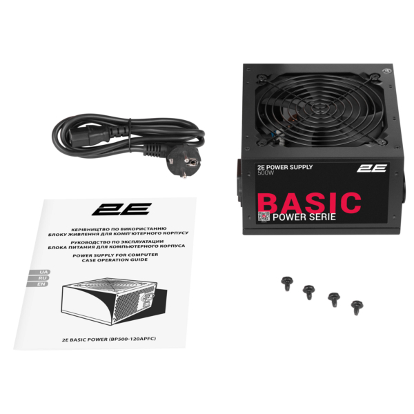 2E Блок живлення Basic Power (500W), 80%, 120мм, 1xMB 24pin(20+4), 1xCPU 8pin(4+4), 3xMolex, 4xSATA, 2xPCIe 8pin(6+2)