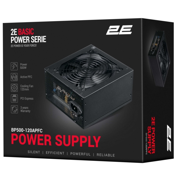 2E Блок живлення Basic Power (500W), 80%, 120мм, 1xMB 24pin(20+4), 1xCPU 8pin(4+4), 3xMolex, 4xSATA, 2xPCIe 8pin(6+2)