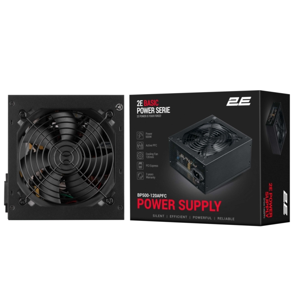 2E Блок живлення Basic Power (500W), 80%, 120мм, 1xMB 24pin(20+4), 1xCPU 8pin(4+4), 3xMolex, 4xSATA, 2xPCIe 8pin(6+2)