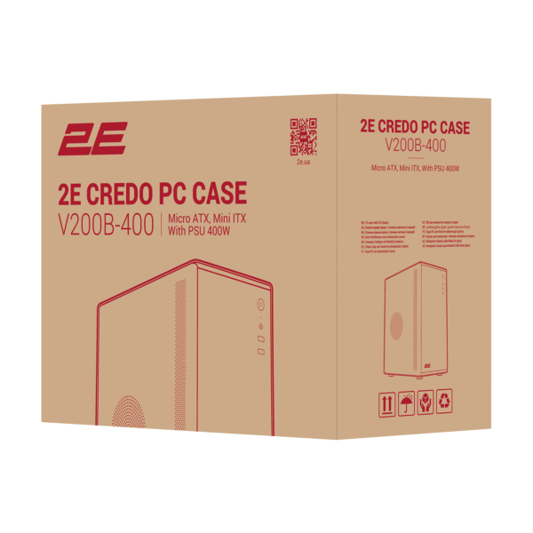 2E Корпус Credo V200B-400, з БЖ 2E ATX400, 2xUSB3.0, 1×80мм, VGA 250мм, mATX, чорний