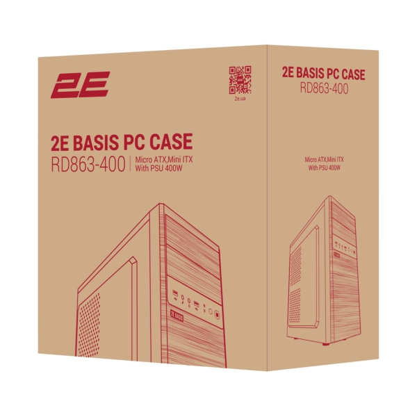 2E Корпус 2E Basis RD863-400 з БЖ ATX400W, 2xUSB2.0, VGA 320мм, mATX, чорний