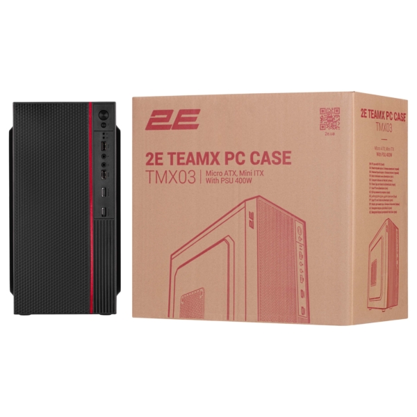 2E Корпус TeamX TMX03 з БЖ 2E ATX400W, 2xUSB2.0, 1×80мм, VGA 220мм, mATX, чорний
