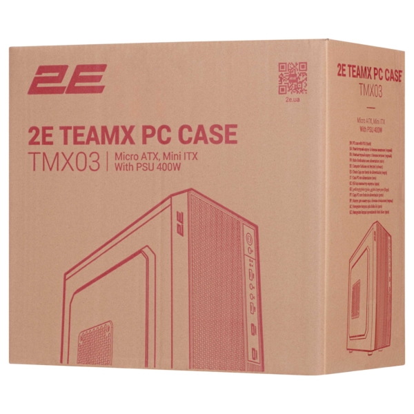2E Корпус TeamX TMX03 з БЖ 2E ATX400W, 2xUSB2.0, 1×80мм, VGA 220мм, mATX, чорний