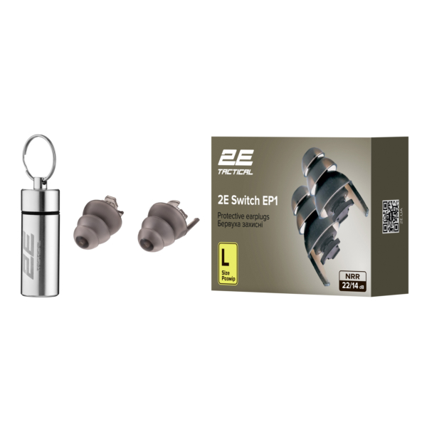 2E Tactical Бервуха захисні Switch EP1 Black з перемикачем, розмір L, NRR 22/14 dB, пасивні