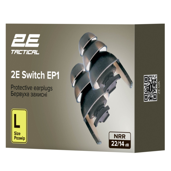 2E Tactical Бервуха захисні Switch EP1 Black з перемикачем, розмір L, NRR 22/14 dB, пасивні