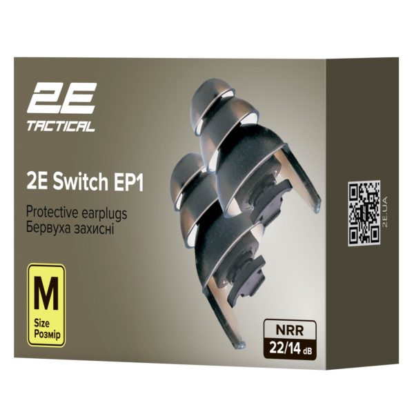 2E Tactical Бервуха захисні Switch EP1 Black з перемикачем, розмір M, NRR 22/14 dB, пасивні