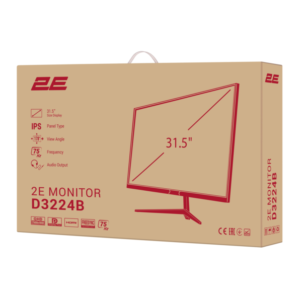 2E Монітор 31.5″ D3224B 2xHDMI, DP, IPS, 2560×1440, 75Hz, 5ms, FreeSync