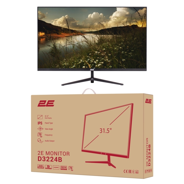 2E Монітор 31.5″ D3224B 2xHDMI, DP, IPS, 2560×1440, 75Hz, 5ms, FreeSync