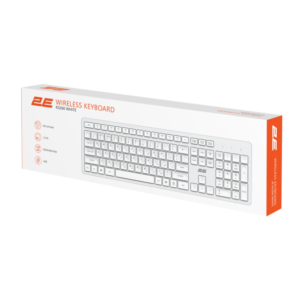 2E Клавіатура мембранна 2E KS260 106key, WL, EN/UK, білий
