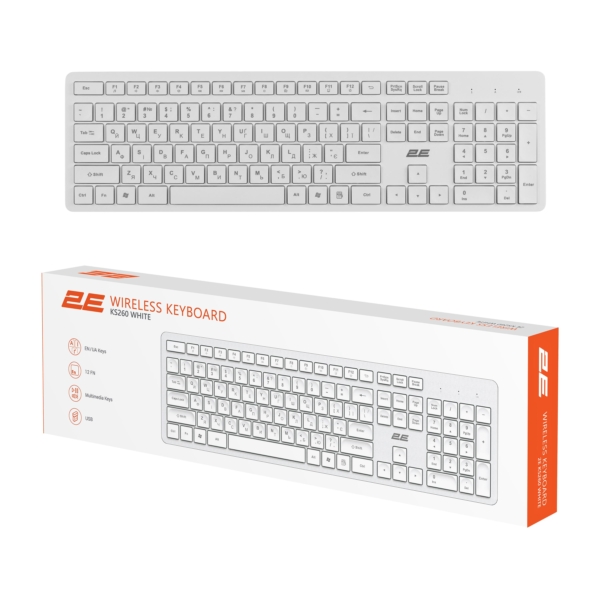 2E Клавіатура мембранна 2E KS260 106key, WL, EN/UK, білий
