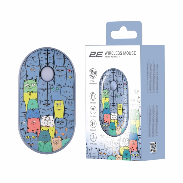 Миша 2E MF300 PETS:CATS Silent WL BT, синійМиша MF300 PETS:CATS Silent WL BT, синій