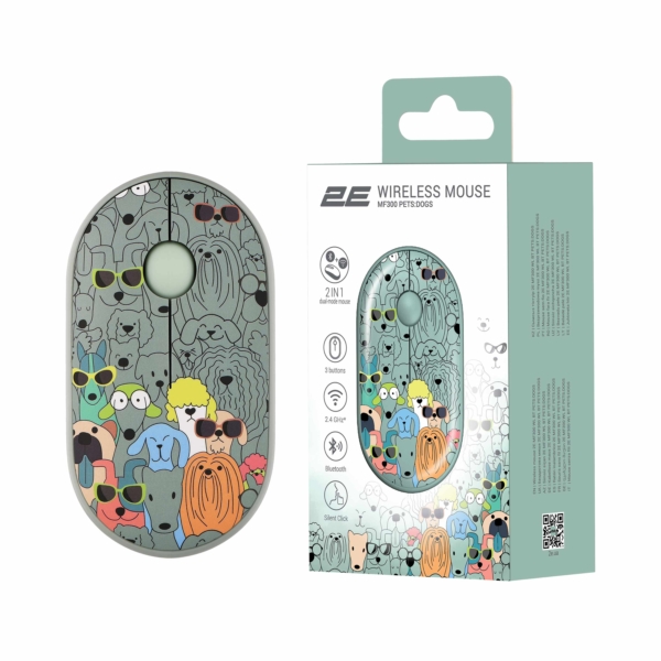 Миша 2E MF300 PETS:DOGS Silent WL BT, зеленийМиша MF300 PETS:DOGS Silent WL BT, зелений