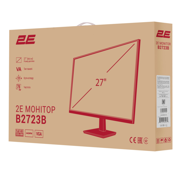 2E Монітор 27″ B2723 D-Sub, HDMI, VA, 75Hz