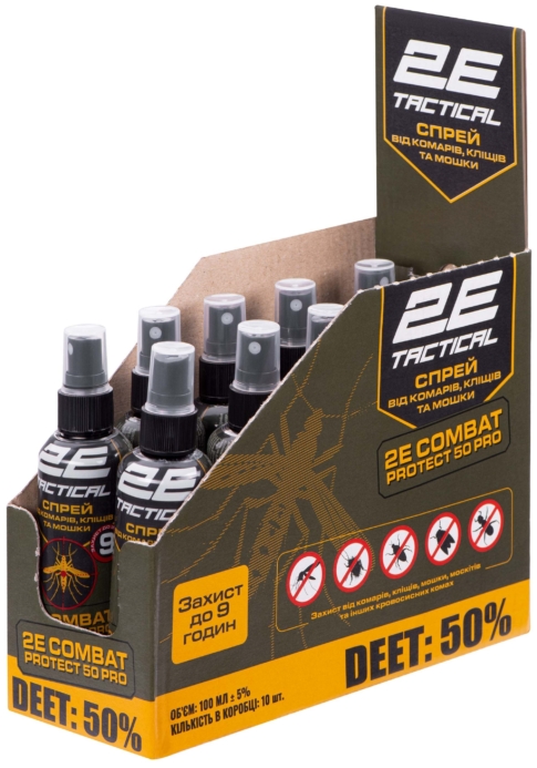 2E Tactical Спрей от комаров, клещей и мошек Combat Protect 50 Pro, 100 мл — 10 шт