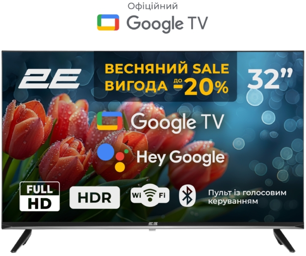 2E Телевизор 32″ LED FHD 60Hz Smart Google TV Black