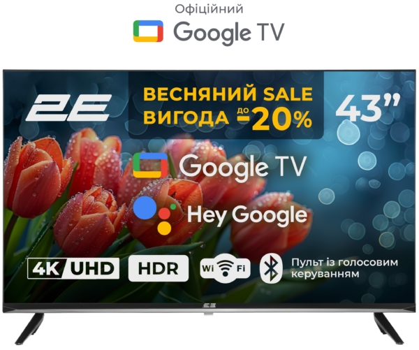 2E Телевизор 43″ LED 4K 60Hz Smart Google TV Black
